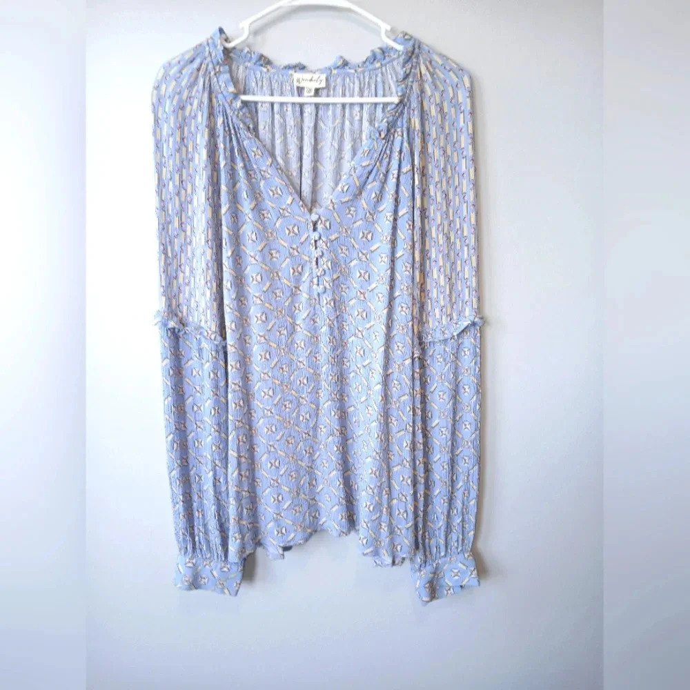 Wonderly blue long sleeve blouse size XXL  cottagecore fairycore Y2K